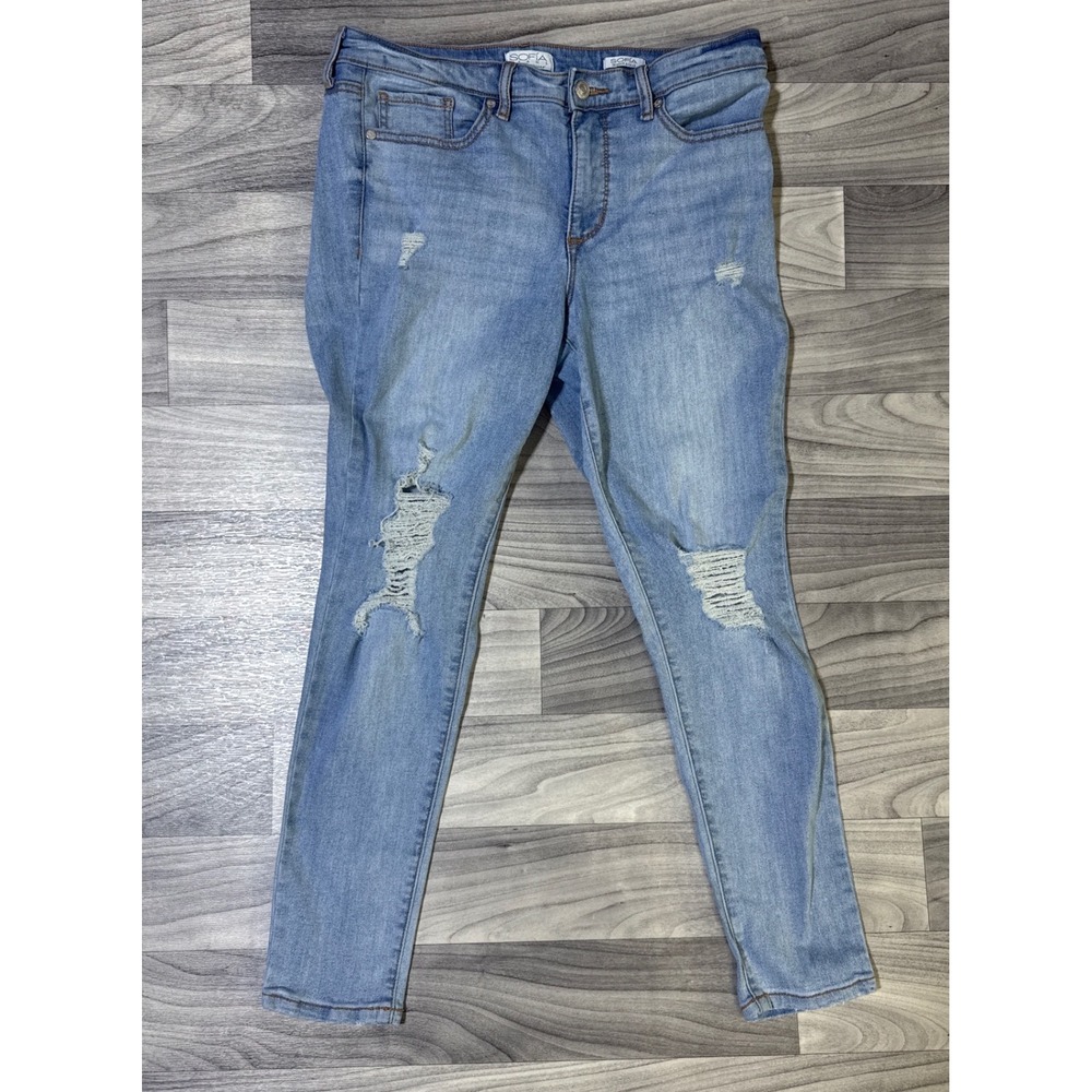 Sofia Jeans Sofia Vergara Womens 10 Light Wash Distressed Skinny Ankle DSMB001